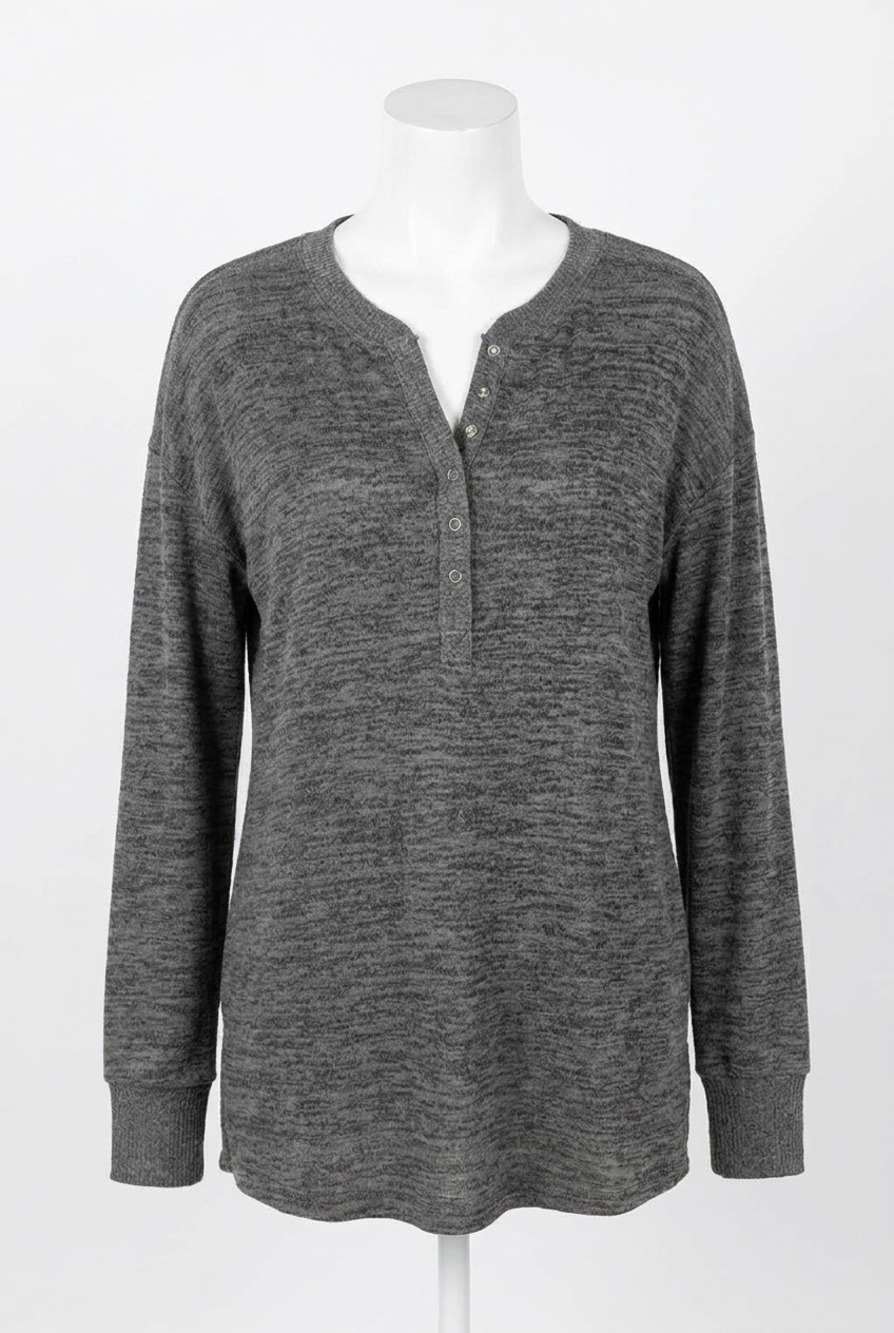 NEW GRACE AND LACE snow day henley long sleeve top in heathered charcoal